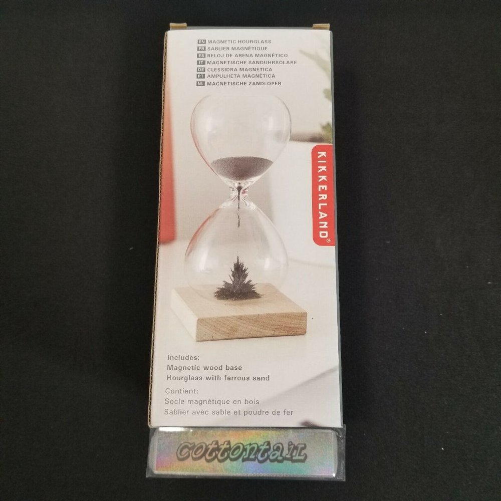 Kikkerland Magnetic Hourglass - Wood Base - Ferrous Black Sand - 1 Min